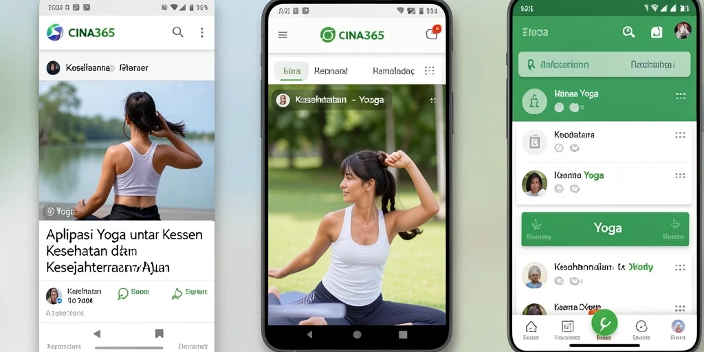 Tampilan antarmuka pengguna aplikasi Yoga CINA365 yang sederhana dan intuitif.