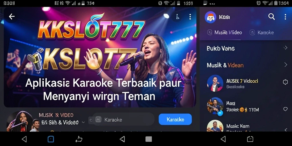 Tampilan aplikasi KKSLOT777 dengan pilihan lagu Karaoke yang beragam.