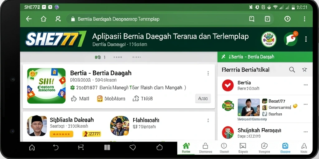 Antarmuka aplikasi SHE777 yang menampilkan berita daerah terkini.