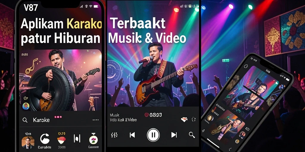 Tampilan antarmuka V87 dengan lirik lagu dan tombol kontrol yang mudah.
