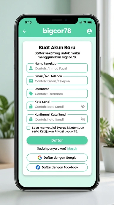 Cara Mudah Registrasi Akun bigcor78 untuk Android